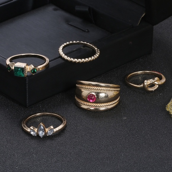 **HAVANA* 5-Pc Gold x Rhinestone Fashion Ring Set - Picture 2 of 6